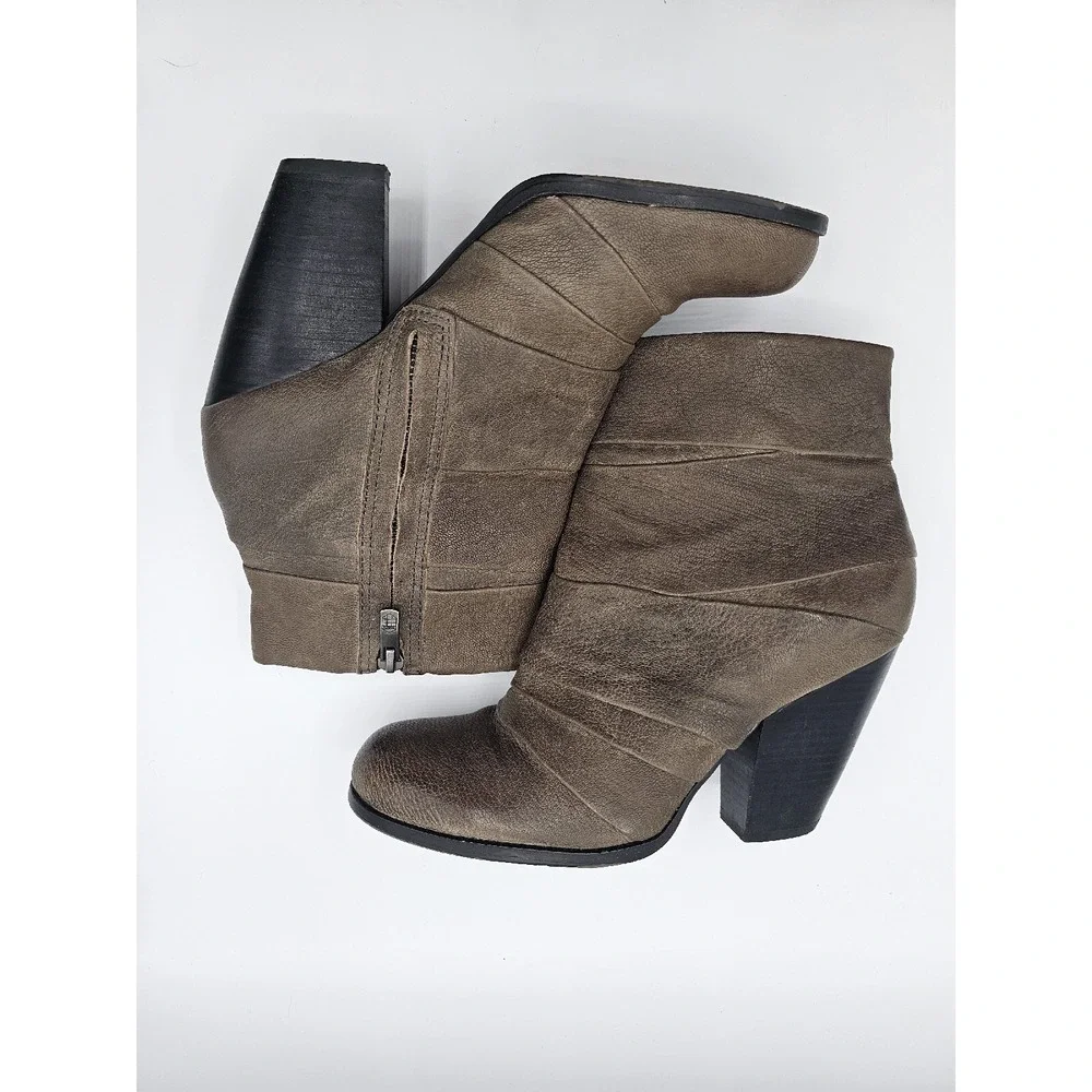 Vince Camuto Ankle Booties‎ Womens 8.5 Brown Leather Belta Round Toe Zipper
